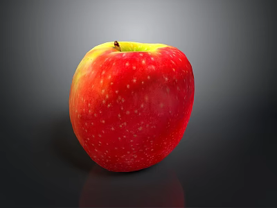 Juicy Fresh Red Yellow Gradient Apple With White Dots On Shiny Black Background 3d model