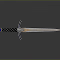 Ornate Sword With Twisted Black Silver Hilt Blue Gem Purple Crossguard And Intricate Engraved Blade