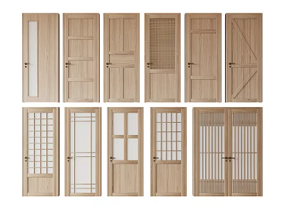 Stylish Swing Doors with Various Glass Panels and Wooden Designs for Home Interior Decor 3d model