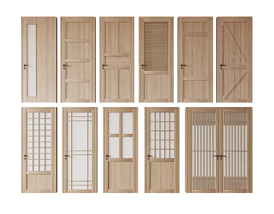 Stylish Swing Doors with Various Glass Panels and Wooden Designs for Home Interior Decor 3d model