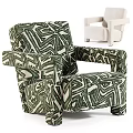 Modern Green And White Geometric Pattern Accent Chair With Cream Colored Upholstery Design