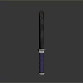 Sharp Dagger With Textured Metallic Blade And Purple Striped Handle On