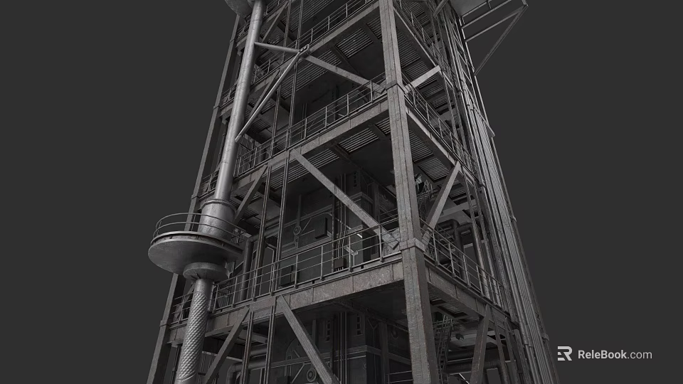 Industrial Metal Tower Structure With Steel Frame Platforms And Staircases 3d model 