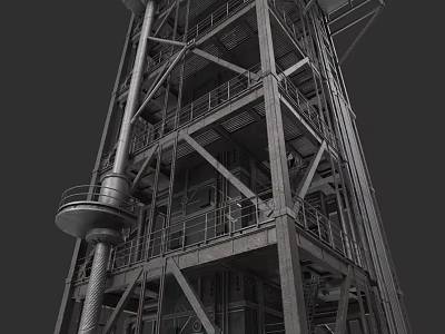 Industrial Metal Tower Structure With Steel Frame Platforms And Staircases 3d model