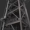 Industrial Metal Tower Structure With Steel Frame Platforms And Staircases