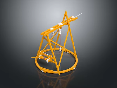 Yellow Industrial Metal Tripod Frame Structure With Circular Base Mechanical Components 3d model