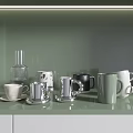 Stylish Metallic Silver Black Green Mugs With Saucer And Geometric Pattern Design