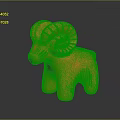 Orange Ram Toy Sculpture with Curved Horns on Black Reflective Background