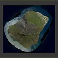 Detailed Island Terrain Featuring Volcanic Mountain Green Vegetation Coastal Areas and Ocean