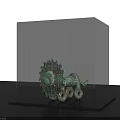 Ancient Bronze Sculpture Displayed in Clear Acrylic Case with Museum Cabinets Background