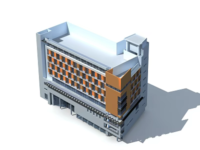Modern Office Building Exterior Design With Glass Windows And Orange Panel Accents 3d model