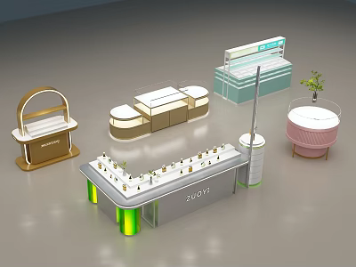 Modern Cosmetics Store Interior Design With Display Counters Product Shelves And Green Plant 3d model