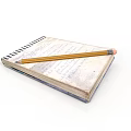 Daily Life Supplies Spiral Bound Notebook With Handwritten Notes And Pencil Lying On Vintage Paper