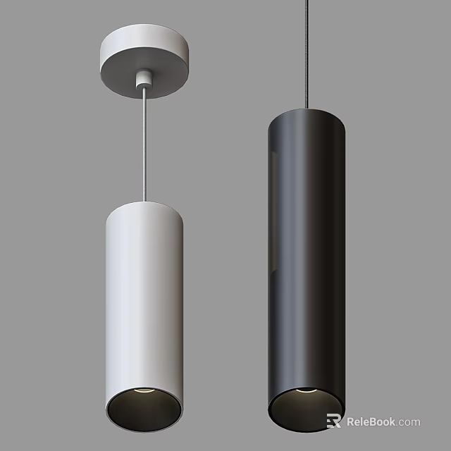 Modern White And Black Cylindrical Pendant Lights For Home Interior Decor 3d model 