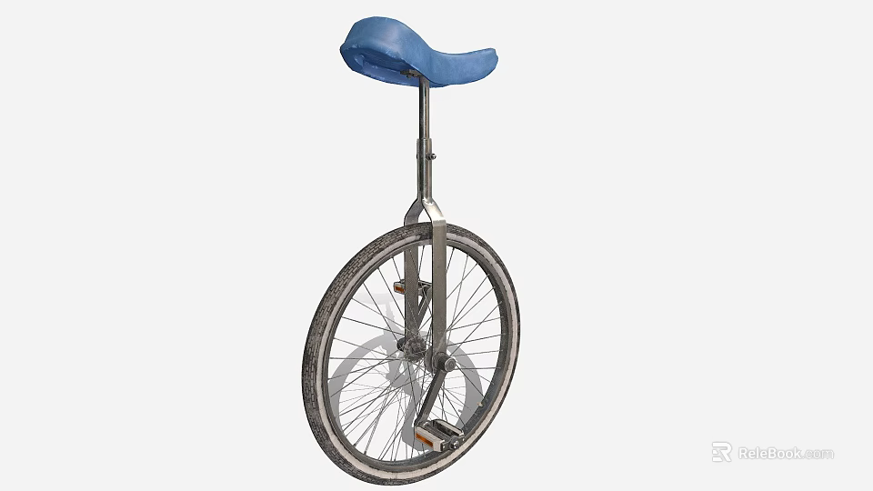 Classic Unicycle With Blue Seat Metal Frame And Spoked Wheel 3d model 