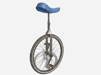 Classic Unicycle With Blue Seat Metal Frame And Spoked Wheel 3d model