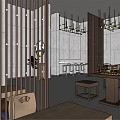 Hotel Mahjong Room Modern Design With Partition Chandeliers And Comfortable Tables Chairs