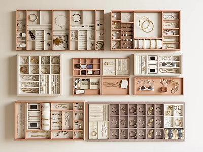 Organized Jewelry Storage with Multiple Compartments and Neatly Arranged Accessories 3d model