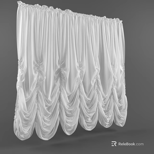 Luxurious White Curtains With Soft Ruffled Design And Pleated Details 3d model 