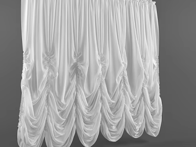 Luxurious White Curtains With Soft Ruffled Design And Pleated Details 3d model
