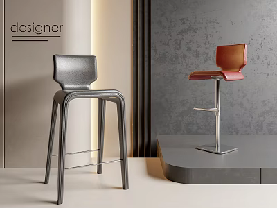 Designer Bar Stools with Modern Gray and Red Stylish Contemporary Design Furniture 3d model