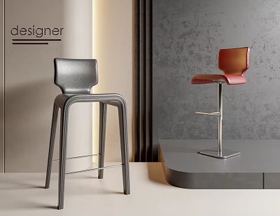 Designer Bar Stools with Modern Gray and Red Stylish Contemporary Design Furniture 3d model