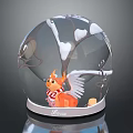 Decorative Commercial Snow Globe with Orange Winged Kitten Scarf Detailed Snow Scene and Tree Branches