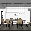 Elegant Modern Restaurant Interior With Round Dining Table Brown Chairs Pendant Lights And White Walls