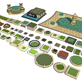 Diverse Tree Pit Designs Featuring Various Shapes Decorative Paving And Greenery 3d model