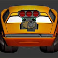 Yellow And Red Animated Cartoon Car With Big Eyes Black Stripes And Large Engine