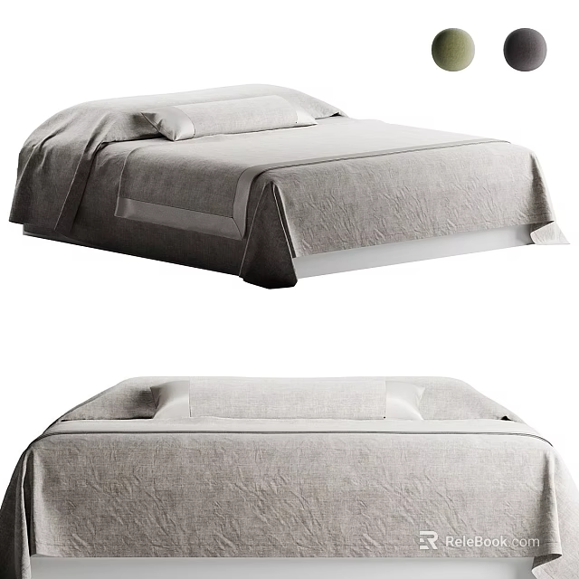 Modern Minimalist Double Bed With Light Gray Linen Bedding And Simple Design 3d model 