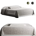 Modern Minimalist Double Bed With Light Gray Linen Bedding And Simple Design 3d model
