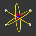 3D Atomic Model Structure with Yellow Orbits Red Blue Nucleus and White Particles