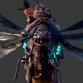 Game Movie Character Riding Giant Insect With Blue Wings And Decorative Outfit