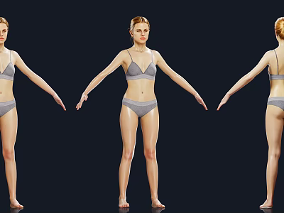 Woman in Gray Lingerie Standing in Different Angles Against Dark Background 3d model