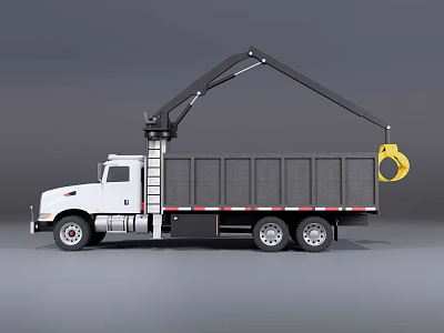 White Cab Functional Truck With Crane And Dump Bed 3d model
