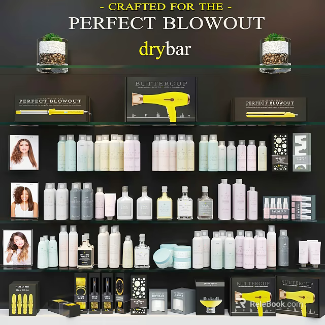 Drybar Beauty Retail Shelf Display With Perfume Cosmetics And Perfect Blowout Products Collection 3d model 