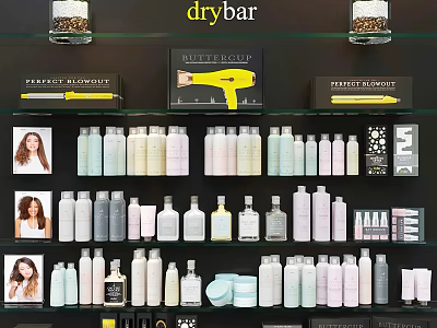 Drybar Beauty Retail Shelf Display With Perfume Cosmetics And Perfect Blowout Products Collection 3d model