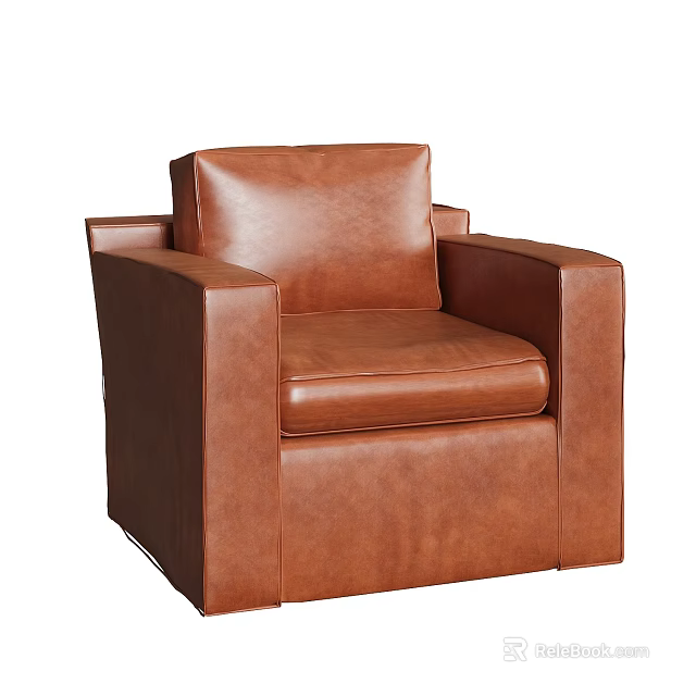 Brown Leather Single Sofa Featuring Modern Design And Comfortable Armrest Details 3d model