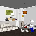 Modern Living Room Interior With White Sofa Glass Coffee Table And Decorative Artworks