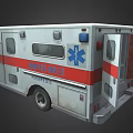 White Red Ambulance With Emergency Lights Medical Symbol And Rescue Details