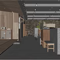 Modern Interior Space With Green Plants Wooden Furniture And Glass Partitions