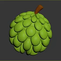 Ripe Green Custard Apple with Bumpy Texture and Orange Stem Against Gray Background 3d model