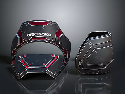 Futuristic Tech Components With OROSOCO Logo Black Red Geometric Design And Metallic Finish 3d model