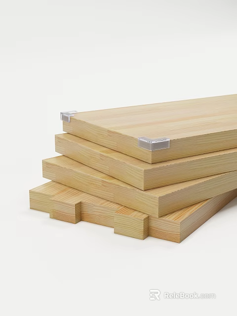 Natural Wooden Wall Panels Stacked With Wood Grain And Metal Corner Protectors 3d model 