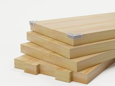 Natural Wooden Wall Panels Stacked With Wood Grain And Metal Corner Protectors 3d model