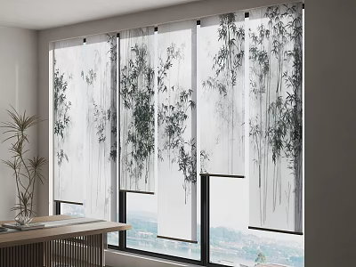 Elegant Bamboo Pattern Sheer Curtain with Light Filtering for Modern Window in Living Space Decoration 3d model