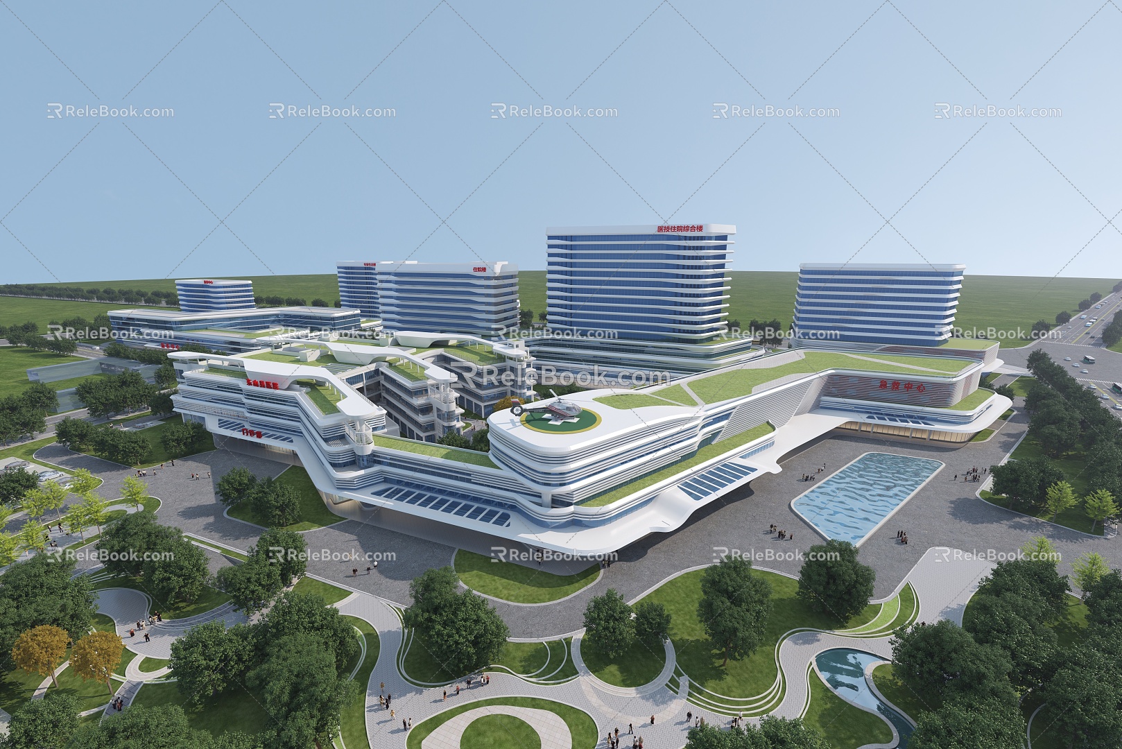 Hospital Hospital Aerial View 3d model