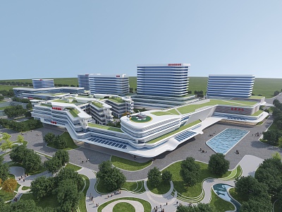 Hospital Aerial View 3d model