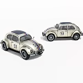 Two Classic Cream Colored Volkswagen Beetle Cars With Number 53 And Striped Design
